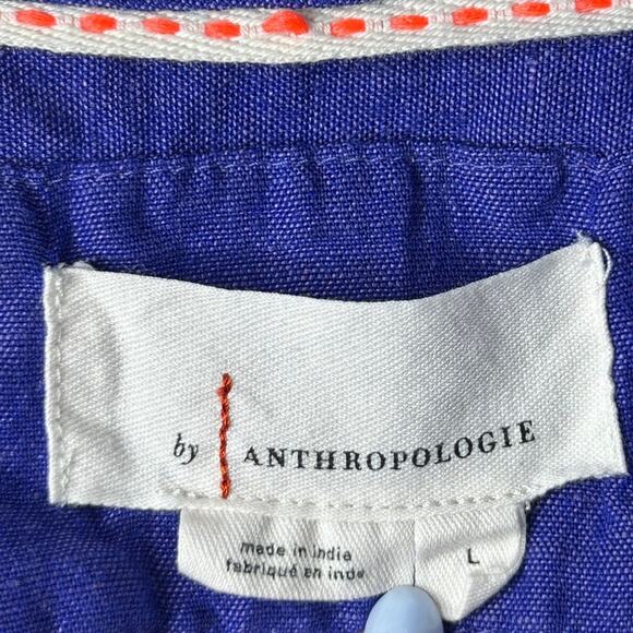 Anthropologie Linen Blend Crop Utility Pocket Split V Neck Collared Top Size L - Picture 5 of 10